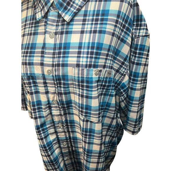 Field & Stream Men's 3X Blue/White Plaid Button Down Short Sleeve Fishing Shirt - Picture 4 of 8